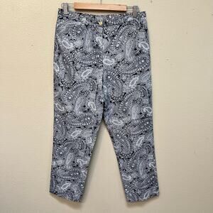 Lauren Ralph Lauren Navy and White Paisley Print Cropped Pants Size 12